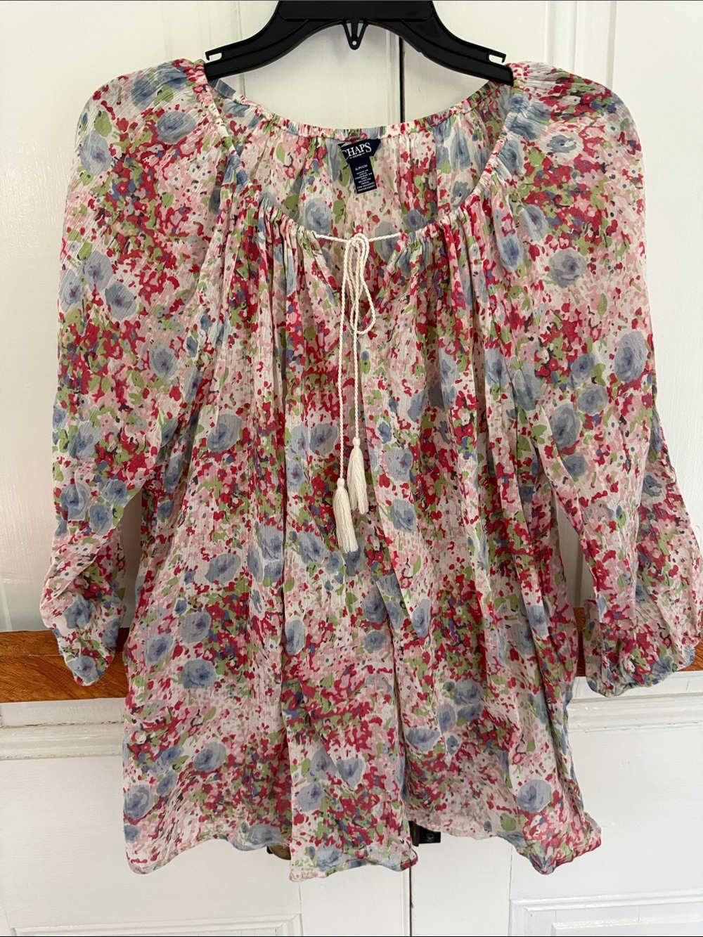 Chaps Pink, Blue and Green Floral Peasant Blouse
